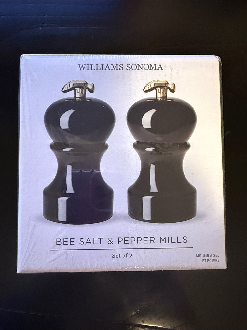 Williams Sonoma Black and Gold Bee Salt & Pepper Mills Set
